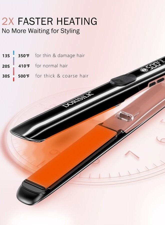 DORISILK 500 Degree High Temp Professional Hair Straightener，30s Fast Heating Ceramic Flat Iron ，2 in 1 Hair Straightener and Curler，Plasma Flat Iron Get Frizz-Free ，Dual Voltage for Travel Using - Image 4
