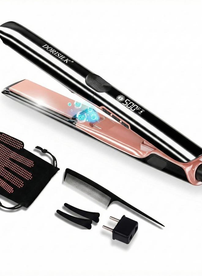 DORISILK 500 Degree High Temp Professional Hair Straightener，30s Fast Heating Ceramic Flat Iron ，2 in 1 Hair Straightener and Curler，Plasma Flat Iron Get Frizz-Free ，Dual Voltage for Travel Using - Image 1