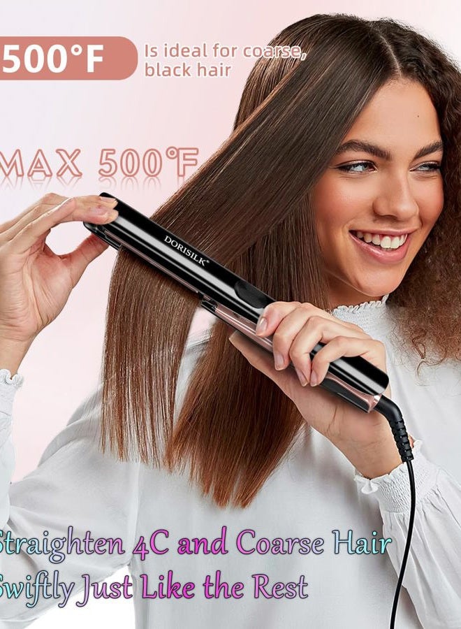 DORISILK 500 Degree High Temp Professional Hair Straightener，30s Fast Heating Ceramic Flat Iron ，2 in 1 Hair Straightener and Curler，Plasma Flat Iron Get Frizz-Free ，Dual Voltage for Travel Using - Image 3