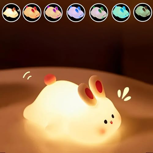 One94Store Kids Cute Little Rabbit Touch Silicone Night Lamp – Rechargeable LED Bedside Lamp for Children's Bedroom, Romantic Decor, Valentine Day Gift, Love Gift for Her, Couple Gift - Image 2