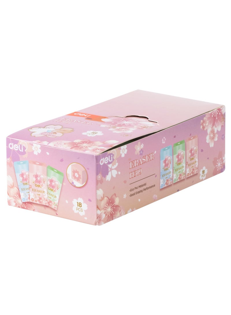 Deli EH309 Eraser 20脳20脳38mm Pink/Blue/Green - 18pcs/box - ideal for school and personal use - Image 4