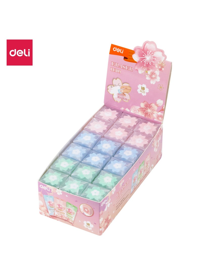 Deli EH309 Eraser 20脳20脳38mm Pink/Blue/Green - 18pcs/box - ideal for school and personal use - Image 1