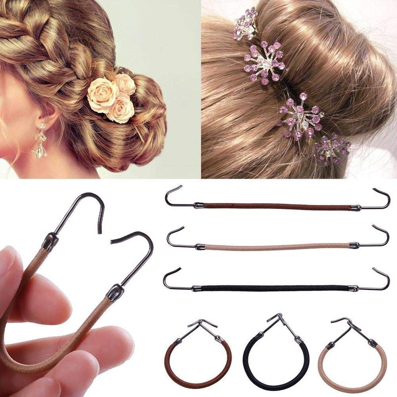 YBB 36 Pcs Ponytail Hooks Hair Clips, Elastic Hair Ties Ponytail Holders for Women Hair Styling (Black, Brown and Gold) - Image 4