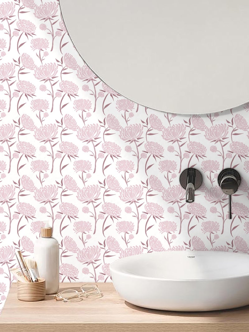 Hopepak Peel and Stick Wallpaper Floral Contact Paper Pink Wall Paper Modern Self Adhesive Removable Vinyl Wallpaper for Bedroom 17.3"x78.7" - Image 4
