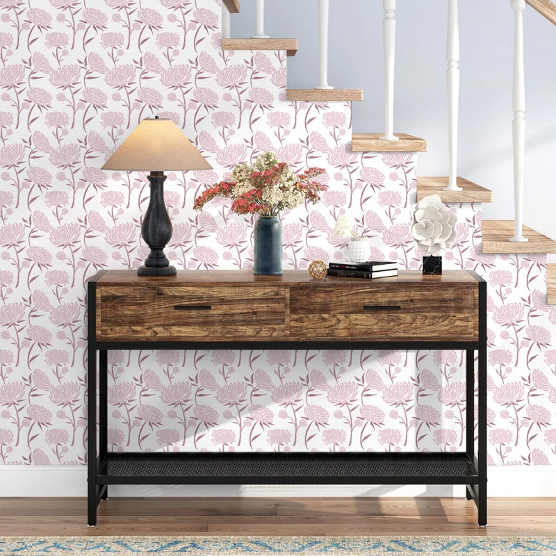 Hopepak Peel and Stick Wallpaper Floral Contact Paper Pink Wall Paper Modern Self Adhesive Removable Vinyl Wallpaper for Bedroom 17.3"x78.7" - Image 2
