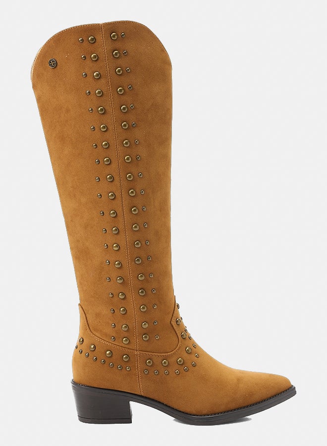 Dejavu Shoes SUN-DVTX-002 Gold Studded Suede Knee High Boot  For Women - Image 2