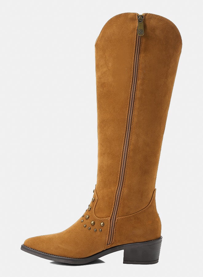 Dejavu Shoes SUN-DVTX-002 Gold Studded Suede Knee High Boot  For Women - Image 4