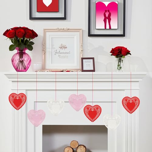 FUGUIR 180 Pcs 4 Inch Mini Valentine Heart Doilies Heart Shaped Paper Lace Doilies with 3 Colors Red Pink White Valentine Craft Gift Set for Wedding Birthday Party Decoration - Image 5