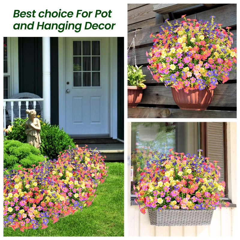 trytuny 10 PCS Artificial Plants Outdoor,Artificial Flowers UV Resistant Fake Flowers,Fake Plastic Faux Flowers for Porch Window Box Home Garden Decor - Image 4