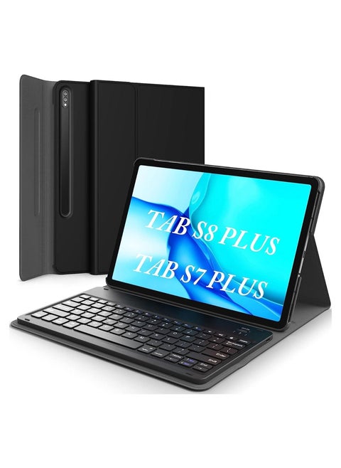 Galaxy Tab S8 Plus/ S7 Plus Keyboard Case Wireless Detachable  Leather Stand Cover Micro USB Rechargeable Keyboard Case
