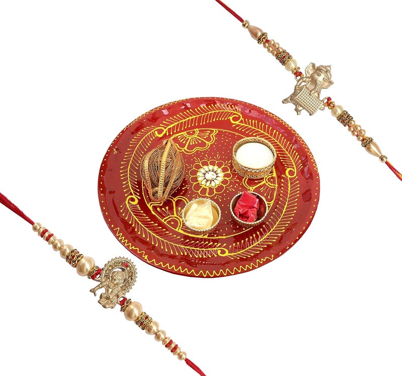 Gaurangi Designer Rakhi Pooja thali ComboRakhi Gift for Brother with Greeting Card Unique Design Set of 8