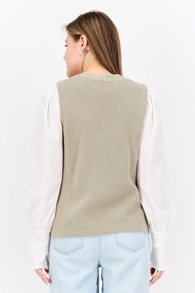 ESPRIT Women V Neck Sleeveless Textured Sweater Vest, Grey - Image 3