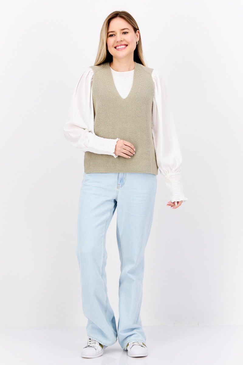 ESPRIT Women V Neck Sleeveless Textured Sweater Vest, Grey - Image 4