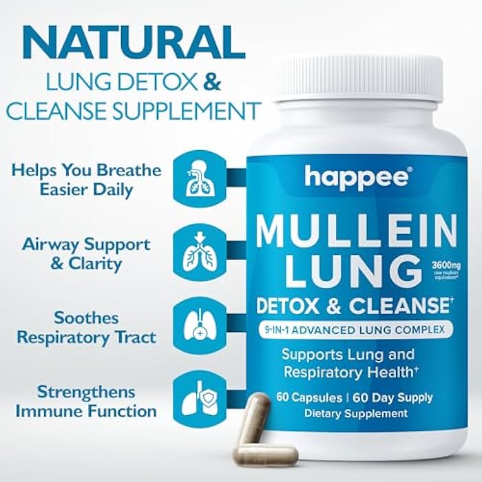 Happee Mullein Leaf Extract for Lung Detox & Cleanse - Natural Lung Cleanse for Smokers - 9-in-1 Lung Health Supplement with Marshmallow Root, Echinacea, Licorice & More – 60 Capsules - Image 2