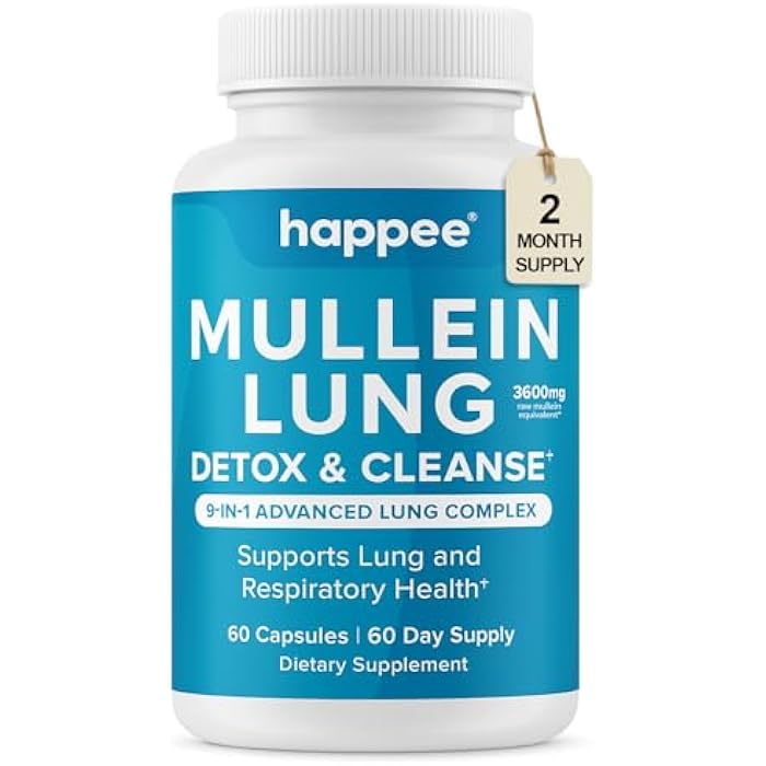 Happee Mullein Leaf Extract for Lung Detox & Cleanse - Natural Lung Cleanse for Smokers - 9-in-1 Lung Health Supplement with Marshmallow Root, Echinacea, Licorice & More – 60 Capsules - Image 1