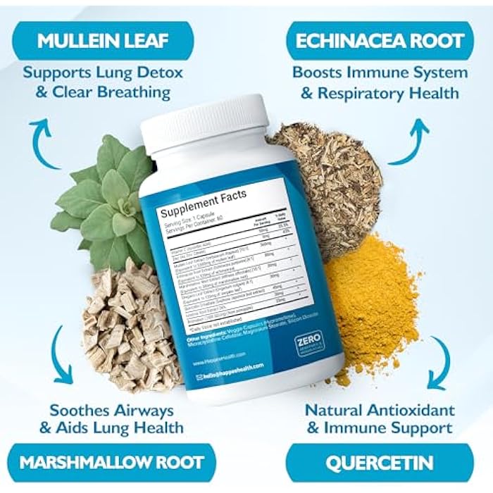 Happee Mullein Leaf Extract for Lung Detox & Cleanse - Natural Lung Cleanse for Smokers - 9-in-1 Lung Health Supplement with Marshmallow Root, Echinacea, Licorice & More – 60 Capsules - Image 3