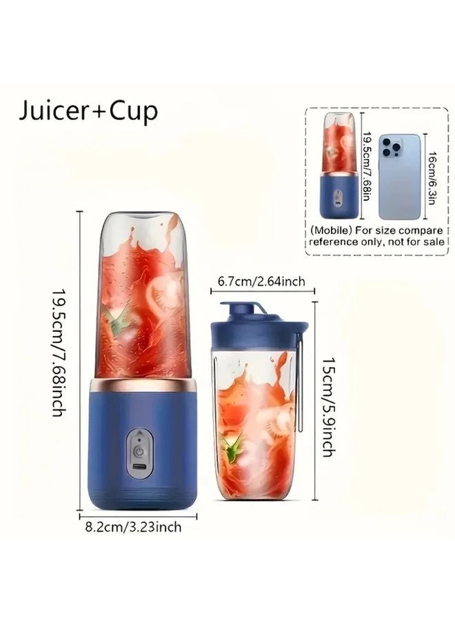 Blue 6 Blade 2 in 1 Portable Electric Juicer Blender USB Charging 2 Cups Sports Lid - Image 3