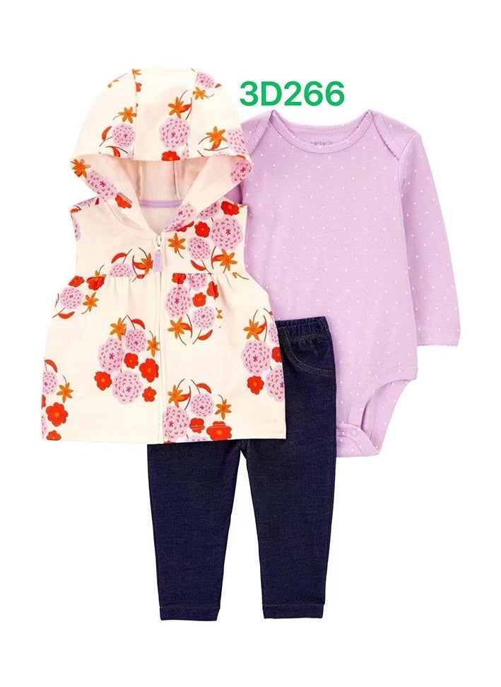 RedMapleTEK Boys And Girls Baby Sweater Jacket Hooded Coat Long-Sleeved Jumpsuit Baby Three-Piece Set - Image 1