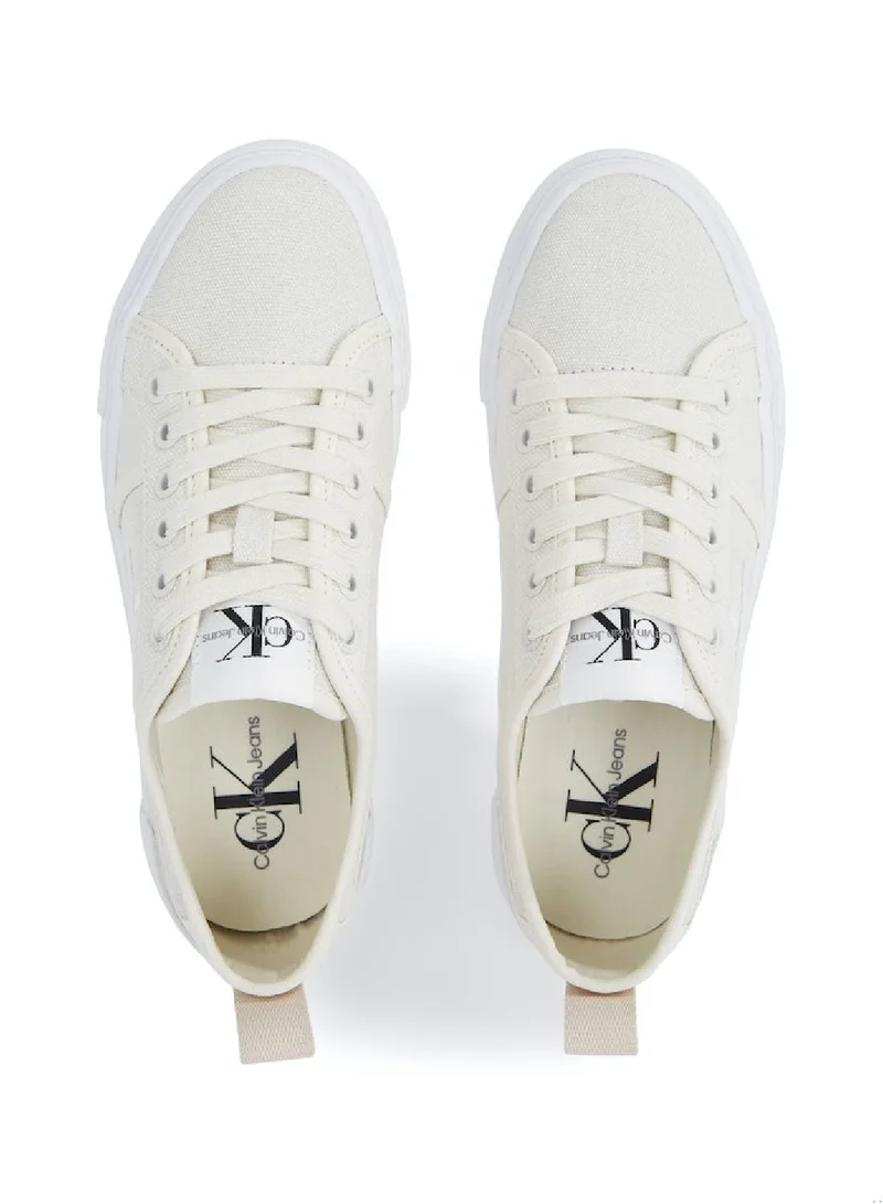 Calvin Klein Jeans Women's Bold Vulcanized Flat Low Top Sneakers - Cotton, White