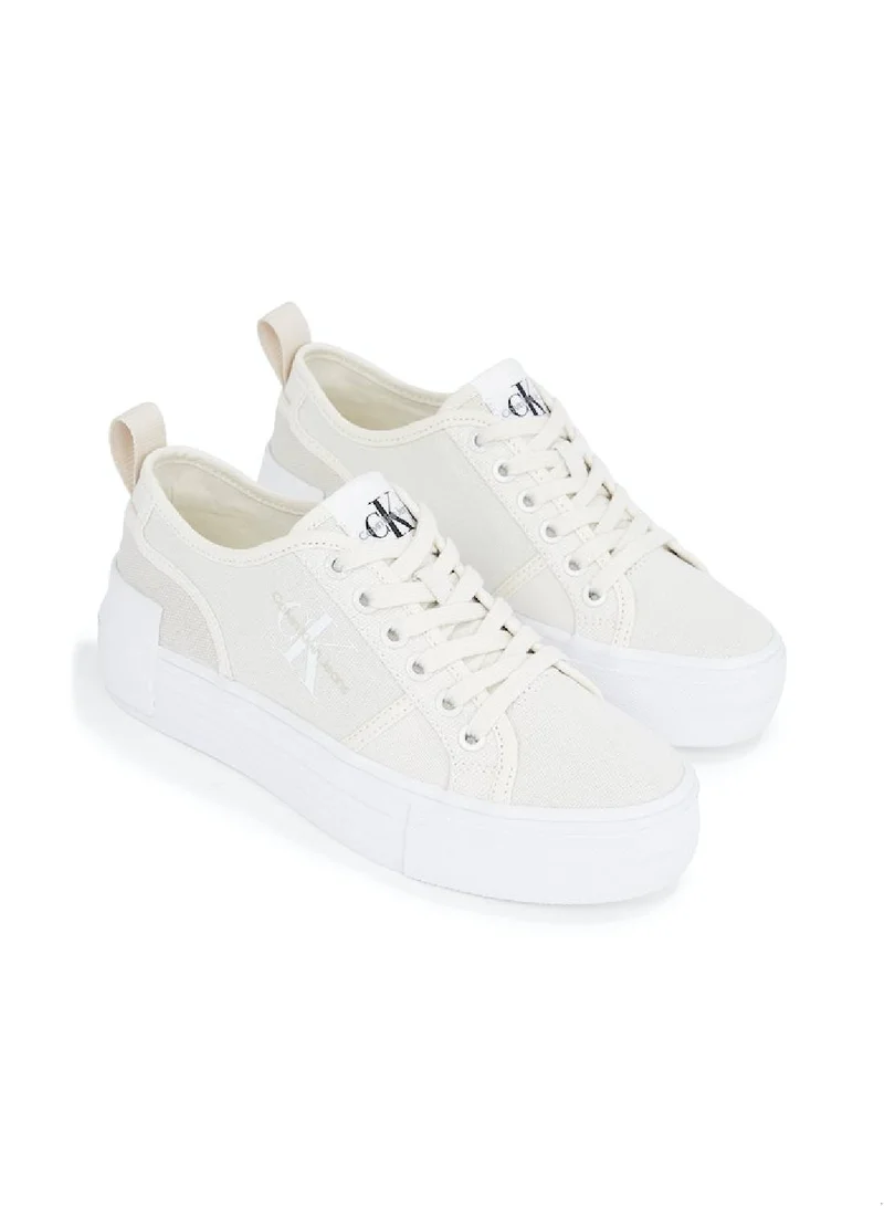 Calvin Klein Jeans Women's Bold Vulcanized Flat Low Top Sneakers - Cotton, White