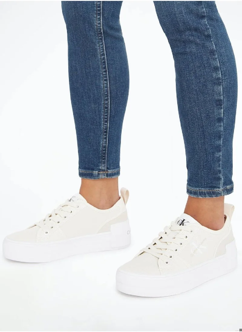 Calvin Klein Jeans Women's Bold Vulcanized Flat Low Top Sneakers - Cotton, White