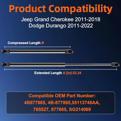 Euplokeer Qty (1) 55113748AA Hood Strut Lift Support Compatible with Jeep Grand Cherokee 2011-2021 Accessories, Bonnet Shock Strut for 2011-2022 Dodge Durango Accessories - Image 2