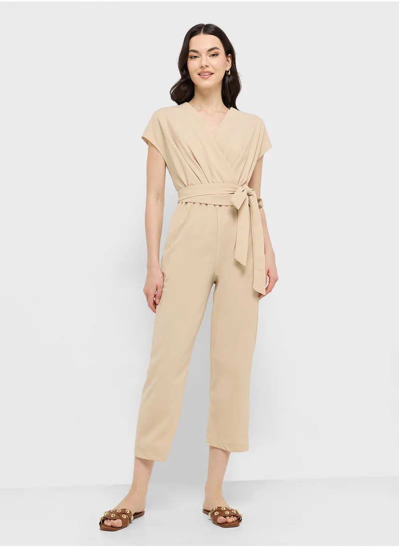 جينجر V Neck Wrap Detail Jumpsuit