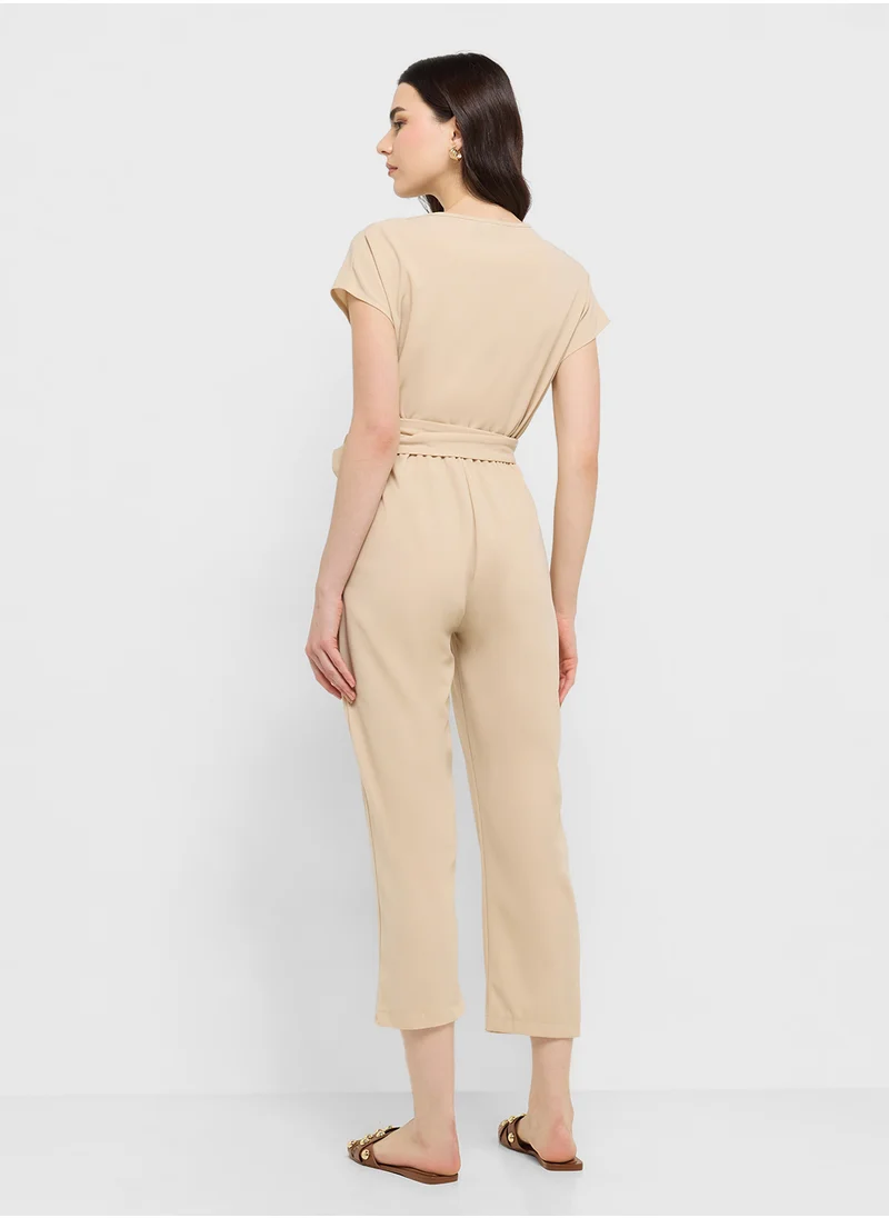 جينجر V Neck Wrap Detail Jumpsuit