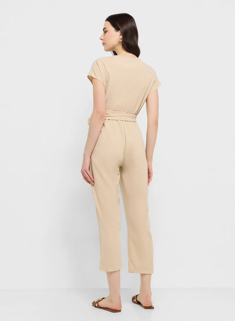 جينجر V Neck Wrap Detail Jumpsuit