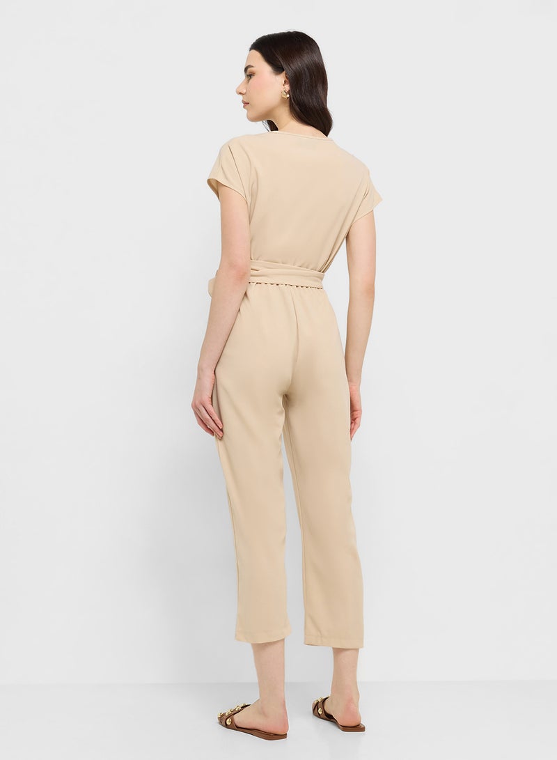 Ginger V Neck Wrap Detail Jumpsuit - Image 2