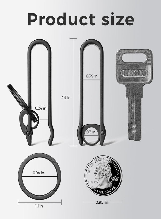 FEGVE Titanium Key Belt Clip Keychain Clip for Men, Belt Loop Key Ring Chain Holder Key Hook for Pants Purse-(black/2pcs) - Image 2