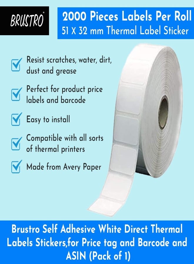 Brustro Direct Thermal Barcode Pack of 2000 Label - 51X32 mm - Self Adhesive for Printing Barcoding, White Sticker - Image 3
