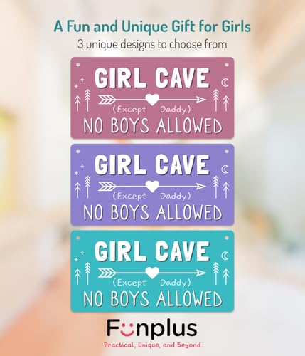 Fun-Plus Girl Cave Sign, 12″x6″ PVC Plastic Wall Decoration Hanging Sign, High Precision Printing, Water Proof, Girls Only Room Decor, No Boys Allowed Except Daddy for Girls Bedroom - Image 5