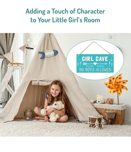 Fun-Plus Girl Cave Sign, 12″x6″ PVC Plastic Wall Decoration Hanging Sign, High Precision Printing, Water Proof, Girls Only Room Decor, No Boys Allowed Except Daddy for Girls Bedroom - Image 4