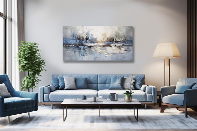 VHMING Abstract Wall Art Wall Decor Blue and Gray White Modern Canvas Wall Paintings Abstract Artwork for Living Room Bedroom Bathroom Office Home Decor Can Be Hung Directly 29"x 58" - Image 2