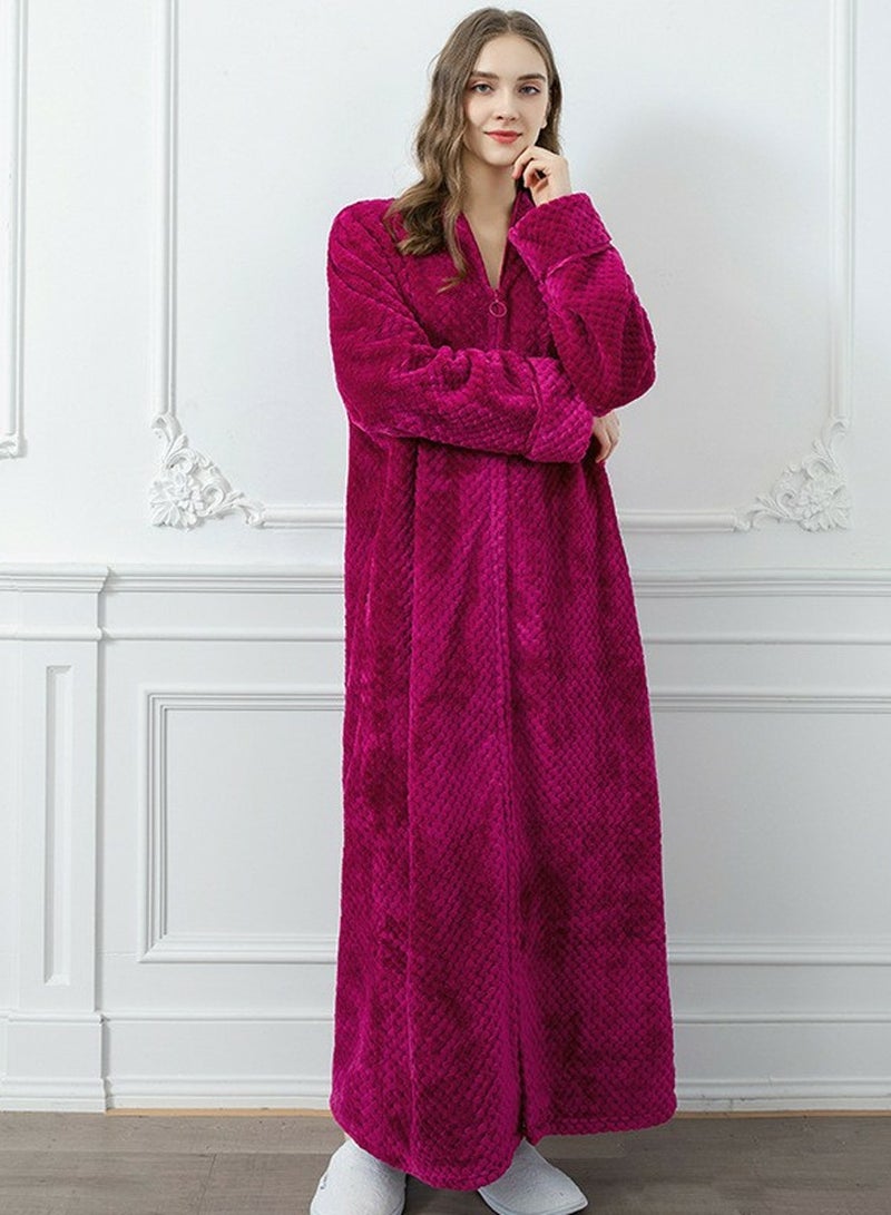 إسكدنيا جنس واحد الشتاء طويل سميكة زيبر فستان ليلي فلانيل رداء حمام بيجاما ورد وردي - Image 1