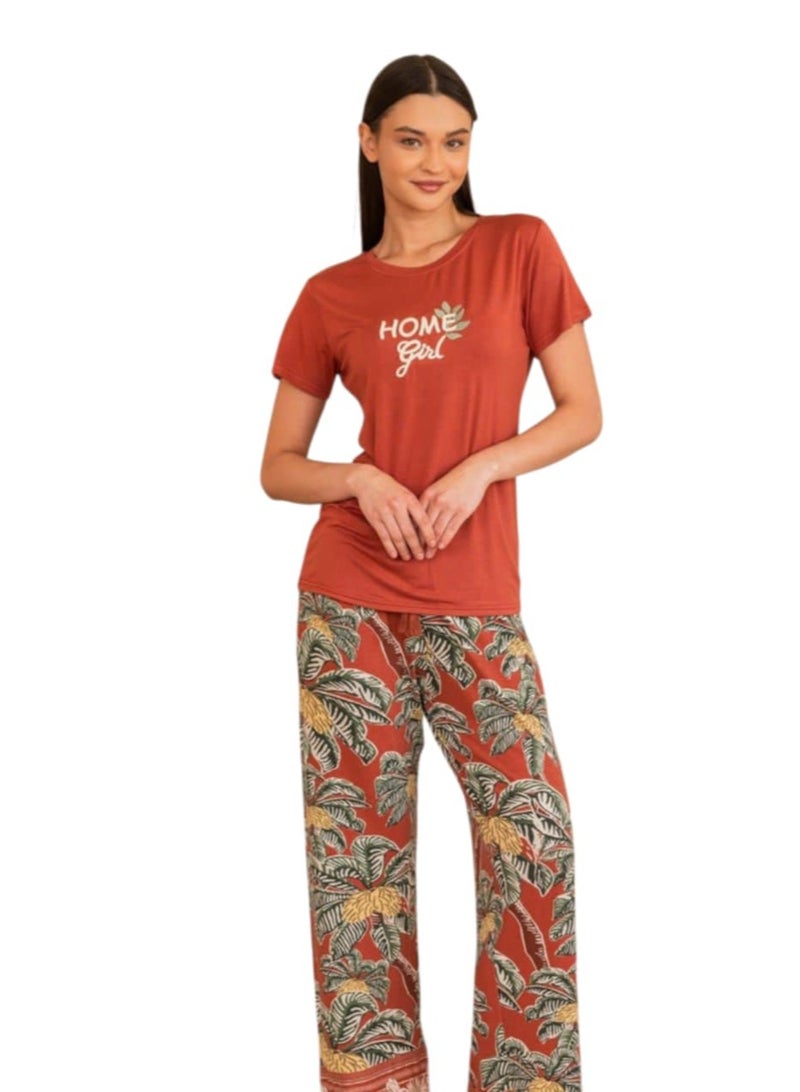 KERA Cotton women printed short sleeve pajamas set - Image 1