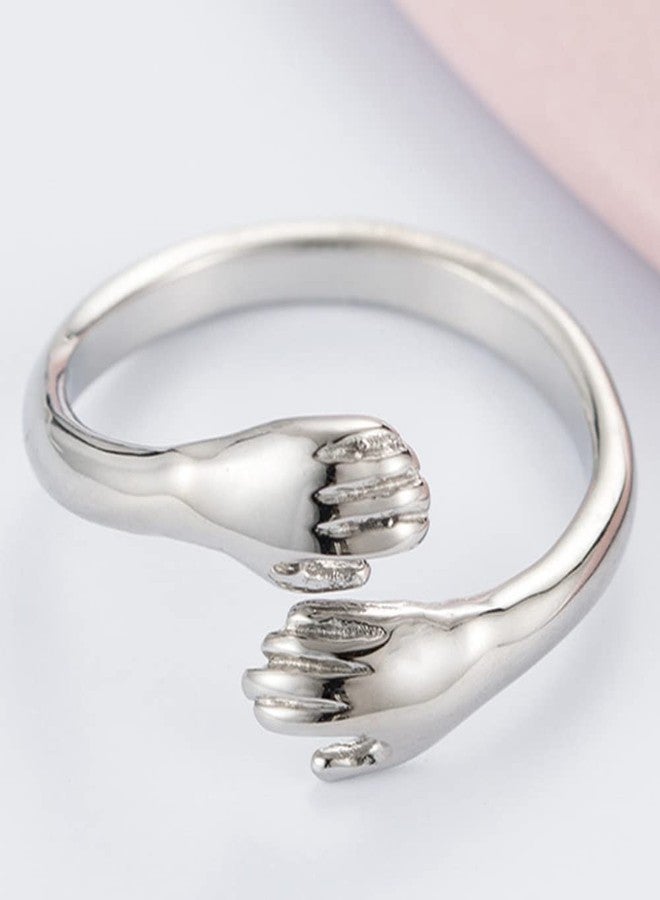 Jude Jewelers Stainless Steel Hand Style Hug Embrace Statement Promise Anniversary Ring, 10, Metal, Cubic Zirconia - Image 3