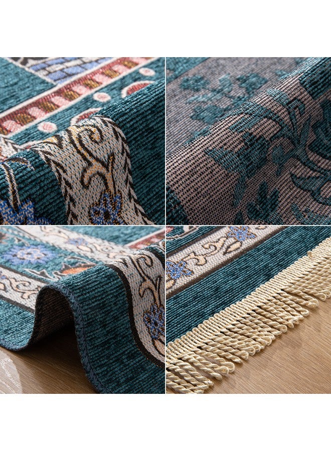 WAOKN Blue Chenille Prayer Rug, Non-slip Muslim Mat Qibla Rug, Islamic Prayer Mat - Islamic Rosary for Kids Men Women, Suitable for Eid Travel Ramadan, Soft and Luxurious, Perfect for Knees and Forehead  - Image 3