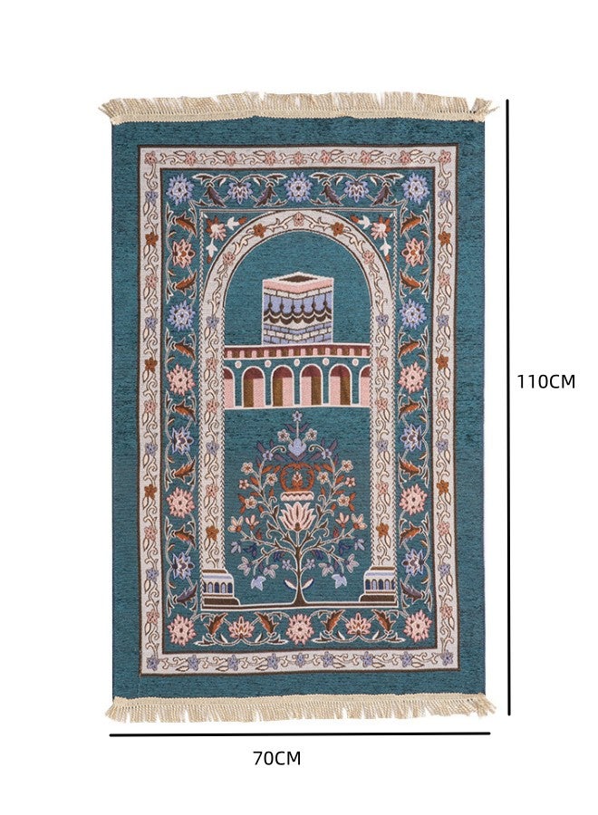 WAOKN Blue Chenille Prayer Rug, Non-slip Muslim Mat Qibla Rug, Islamic Prayer Mat - Islamic Rosary for Kids Men Women, Suitable for Eid Travel Ramadan, Soft and Luxurious, Perfect for Knees and Forehead  - Image 4