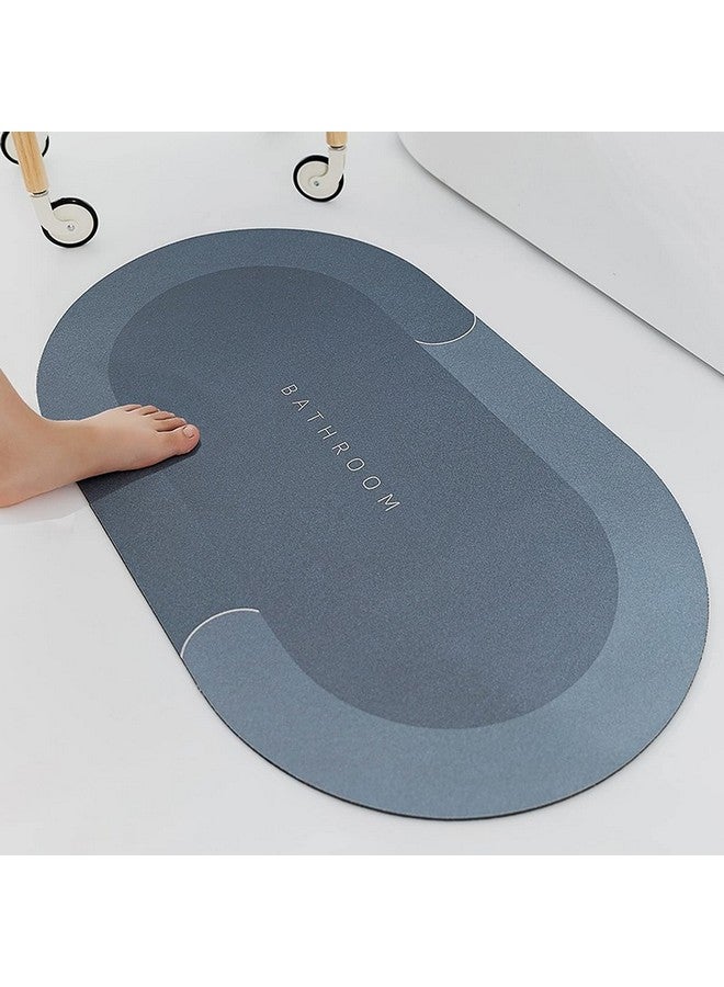 wolpin Microfiber Anti-Slip Bath Round Mat (40 X 60 Cm) Quick Water Absorbent Diatomite Door Mat Bathmat For Home, Kitchen, Haze Blue - Image 1