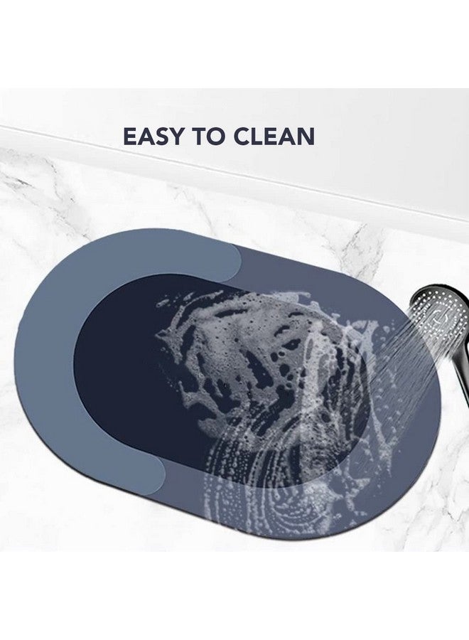 wolpin Microfiber Anti-Slip Bath Round Mat (40 X 60 Cm) Quick Water Absorbent Diatomite Door Mat Bathmat For Home, Kitchen, Haze Blue - Image 5