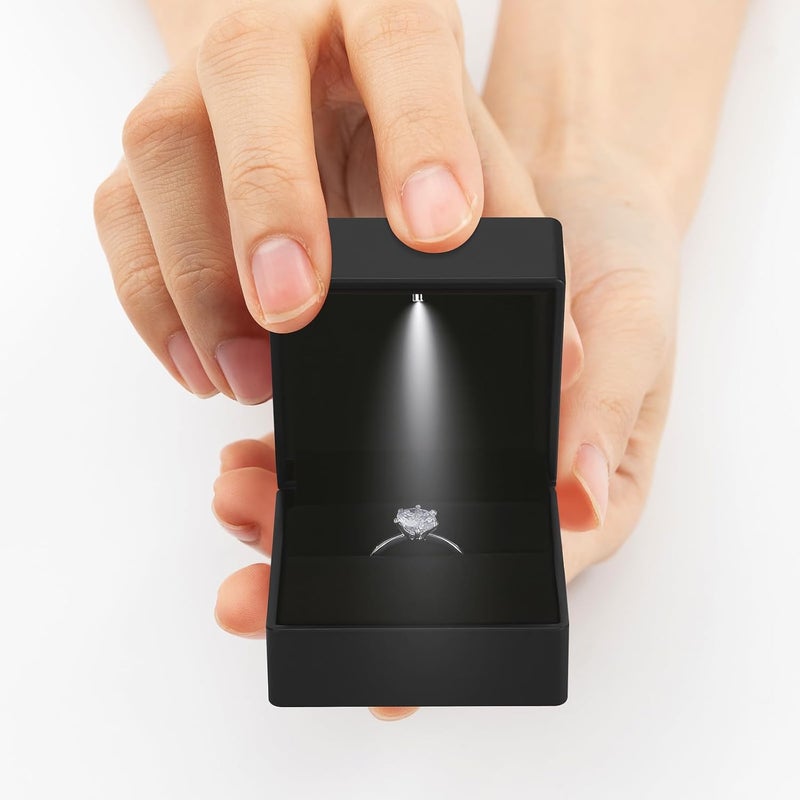 LETURE LED Ring Earring Box for Proposal, Wedding, Engagement， Luxury Jewelry Gift Box with LED Light, Jewellry Display Box (Black) - Image 2