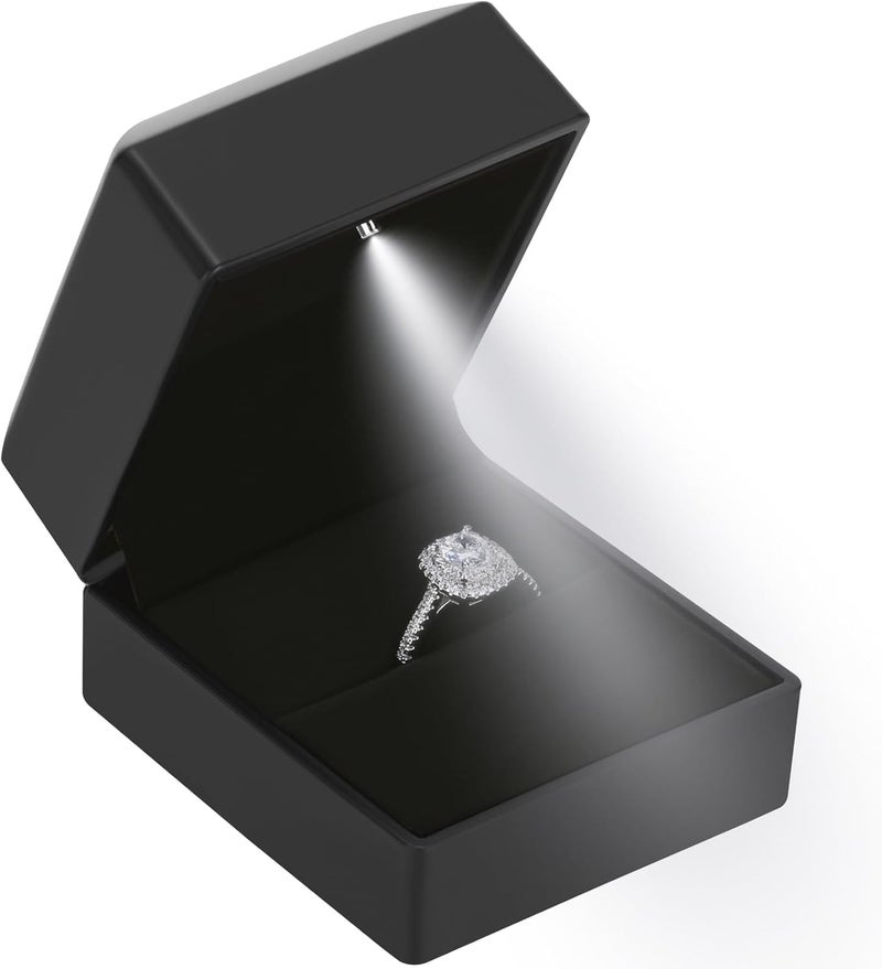 LETURE LED Ring Earring Box for Proposal, Wedding, Engagement， Luxury Jewelry Gift Box with LED Light, Jewellry Display Box (Black) - Image 1