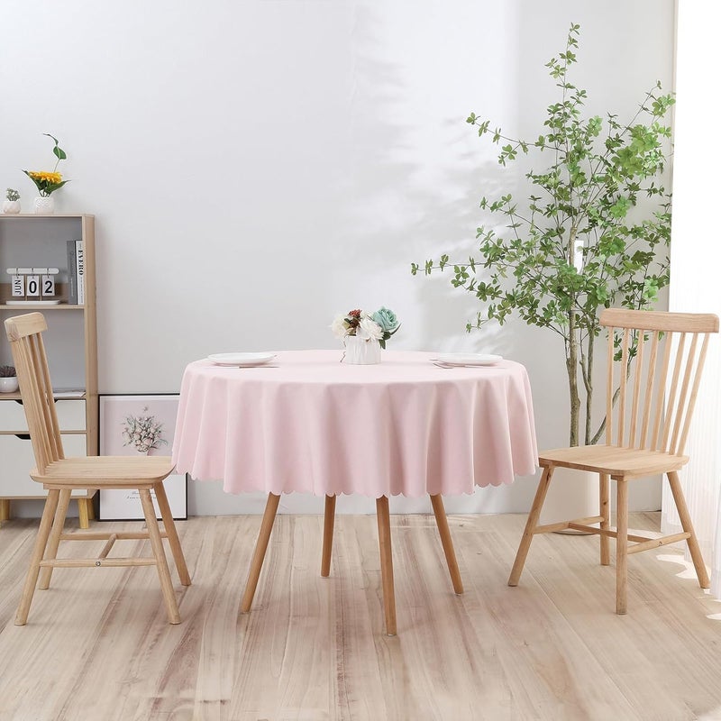 Qubjus Solid Color Round Tablecloth Cotton Linen Waterproof Oilproof Delicate Floral Edge Washable Decorative Table Cover for Kitchen Dining Parties Round48 Pink - Image 4