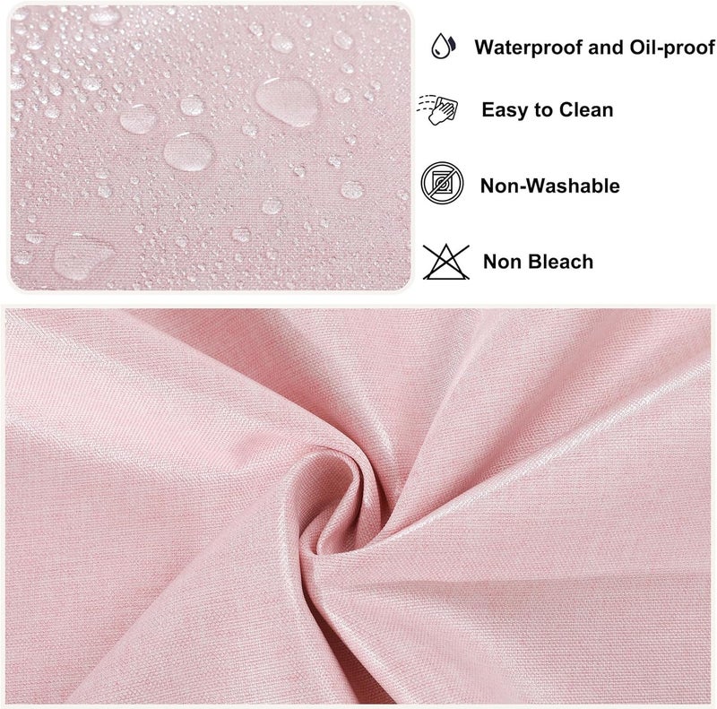 Qubjus Solid Color Round Tablecloth Cotton Linen Waterproof Oilproof Delicate Floral Edge Washable Decorative Table Cover for Kitchen Dining Parties Round48 Pink - Image 3