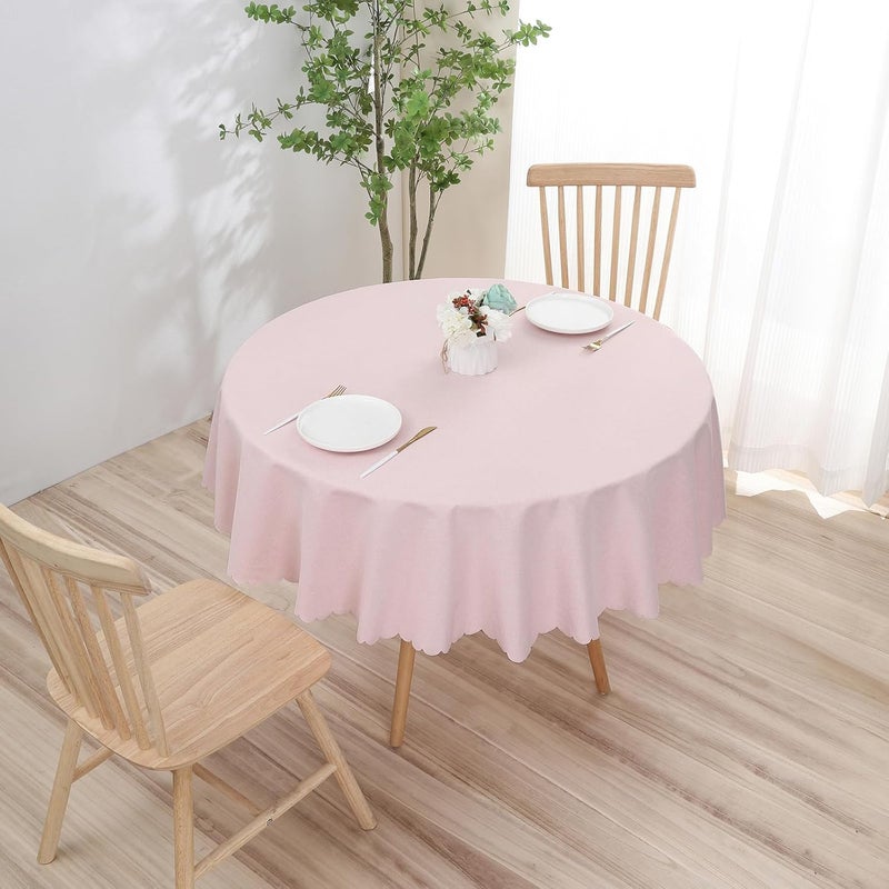 Qubjus Solid Color Round Tablecloth Cotton Linen Waterproof Oilproof Delicate Floral Edge Washable Decorative Table Cover for Kitchen Dining Parties Round48 Pink - Image 5