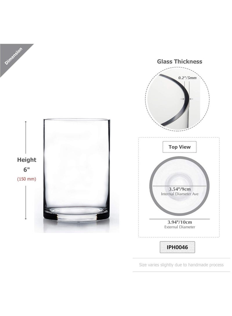 HOME ZONE Cylinder Vase 4" W x 6" H Floral Container Glass Candle Holder Centerpiece Planter Terrarium for Wedding Party Event Home Office Decor Clear - Image 2