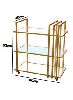HOME TASTE Modern Metal Serving Cart With Locking Casters – Versatile Bar Trolley, Kitchen Storage Rack, And Catering Cart With Durable 1.3Cm Metal Frame, Clear And Mirror Shelves Gold, Small  - Image 2