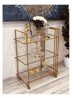HOME TASTE Modern Metal Serving Cart With Locking Casters – Versatile Bar Trolley, Kitchen Storage Rack, And Catering Cart With Durable 1.3Cm Metal Frame, Clear And Mirror Shelves Gold, Small  - Image 4